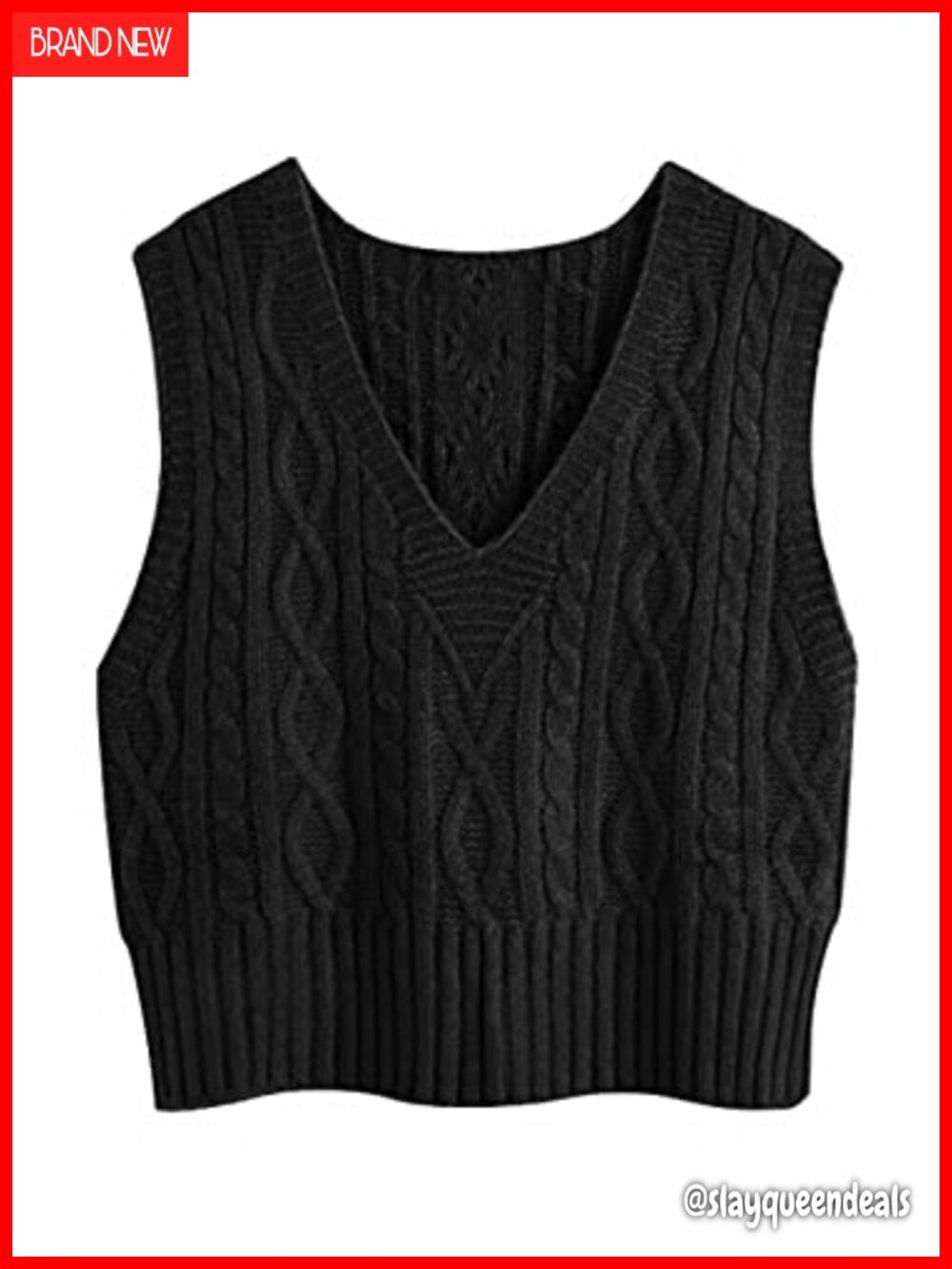 V-Neck Cable Knit Sweater Vest Sleeveless Loose Fit Pullover Top